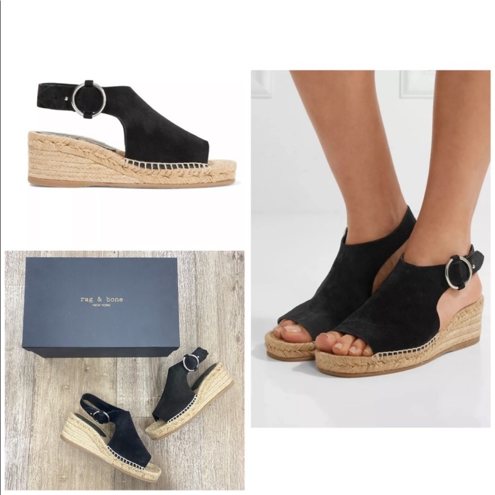 Rag & Bone Calla Suede Wedge Espadrille sandals In Black size 8.5